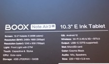 BOOX Note Air3 C 10.3" E Ink Tablet Android 12 4GB 64GB Cosmic Black Wi-Fi