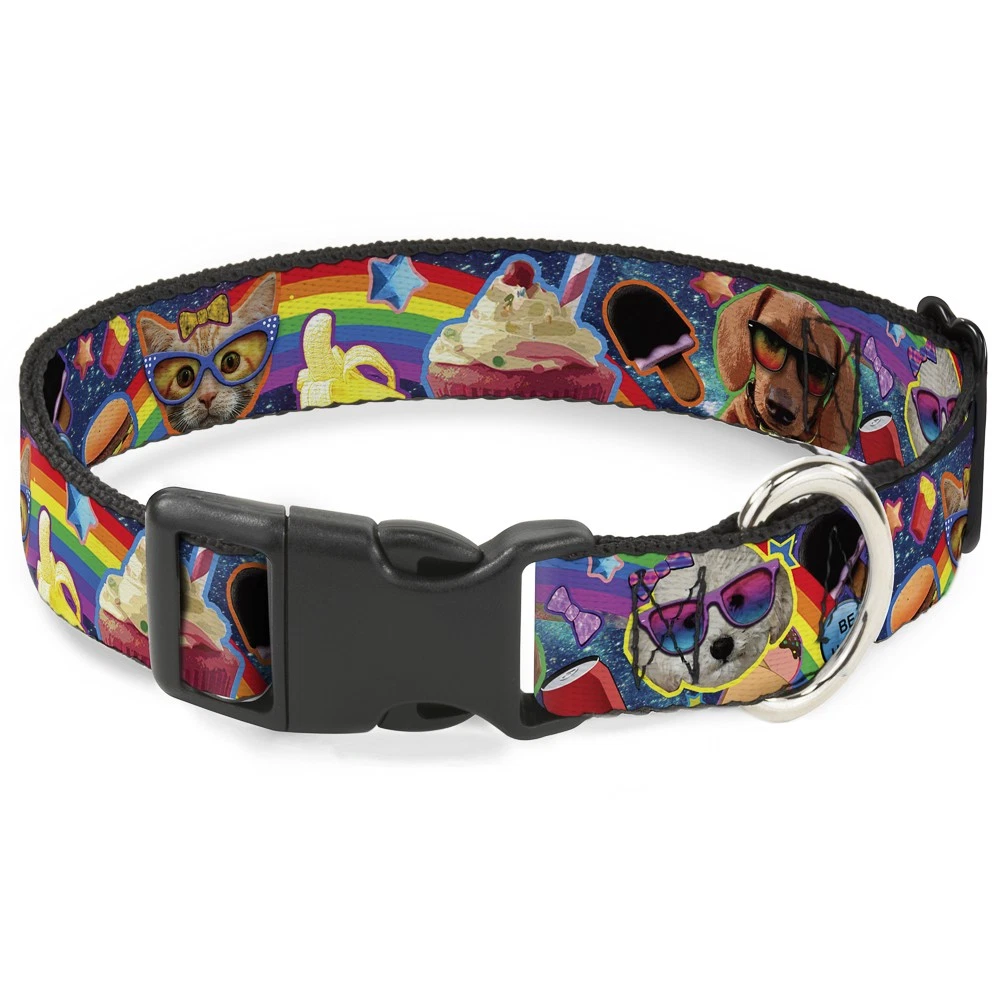 Plastic Clip Collar Pets & Snacks Rainbow Collage NARROW-Medium 8.5-12"