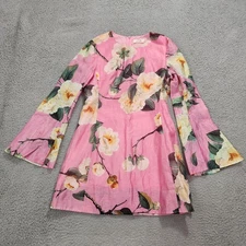 Leo Lin Dress Womens 8 Pink Suzanne Mini In Camelia Bell Sleeve Premium Linen