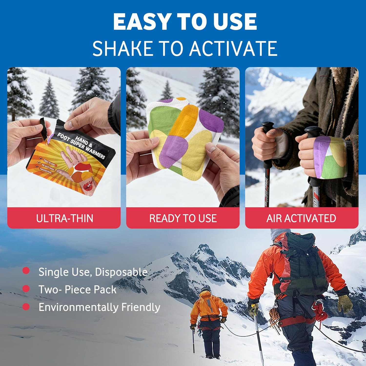 Hand Super Warmers - Long Lasting Natural Odorless Air Activated Warmers 10 Pack