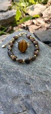 Tigers Eye Ring In Stainless Steel Size 8 Ctw11.50 With Free Tigers Eye Bracelet