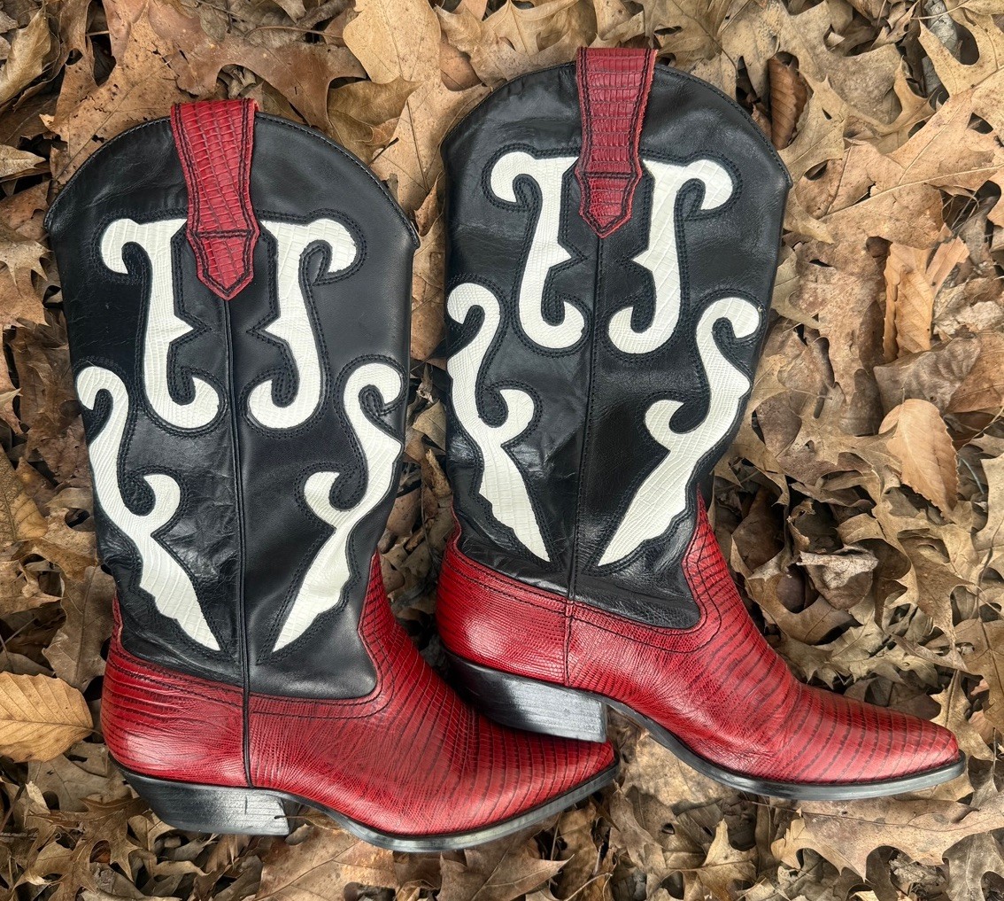 Nine West N-RONNEE Vintage Tri-Color Lizard Print Cowboy Boots