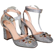 J.Crew Harlow Ankle Strap Pumps Heels Embellished Glitter Crystals Women's US 8