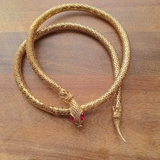 Vtg 70s 80s D L Auld Gold Mesh Snake Belt Wrap Necklace Red Rhinestones 35"