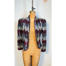 Vintage 80s Sequin Jacket Glam Party Blazer Bold Zigzag Glamour Jacket
