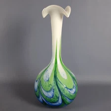 Carlo Moretti Murano Glass Vase Wavy Design Green Blue Modernism 1970s