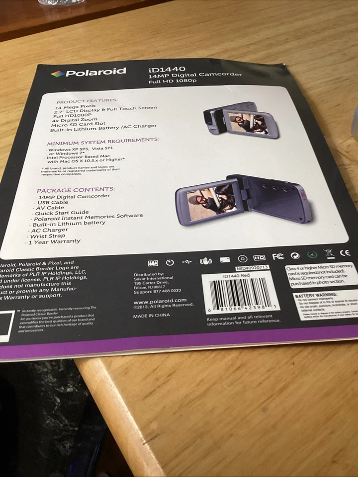 Polaroid Model iD1440 Red 2.7 Inch Touchscreen 14 MP 4x Zoom Digital Camcorder - Image 4 of 4