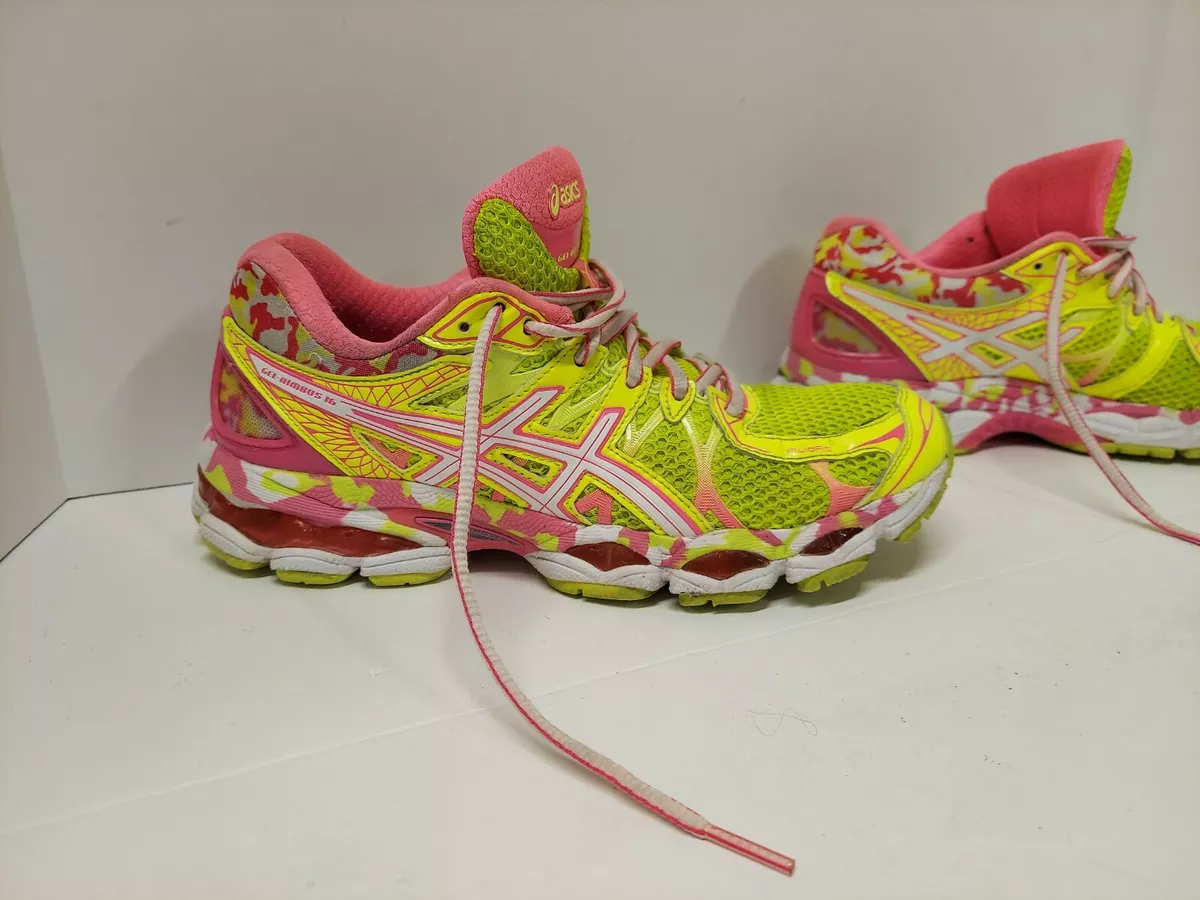 Plantage Alabama In de genade van Women&#039;s Asics Gel Nimbus 16 T485Q Pink Green Running Athletic Shoes  Size 8 | eBay