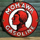 VINTAGE MOHAWK GASOLINE MOTOR OIL OILS PORCELAIN ENAMEL GAS PUMP SIGN