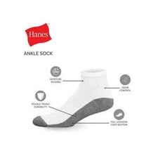 Hanes Men's Cushion Ankle Socks, Size 6-12, 6-Pack, Black White