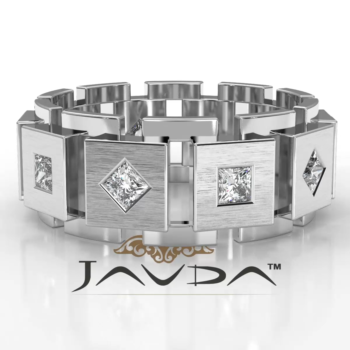 Unique Princess Diamond Mens Solid Box Eternity Wedding Band
