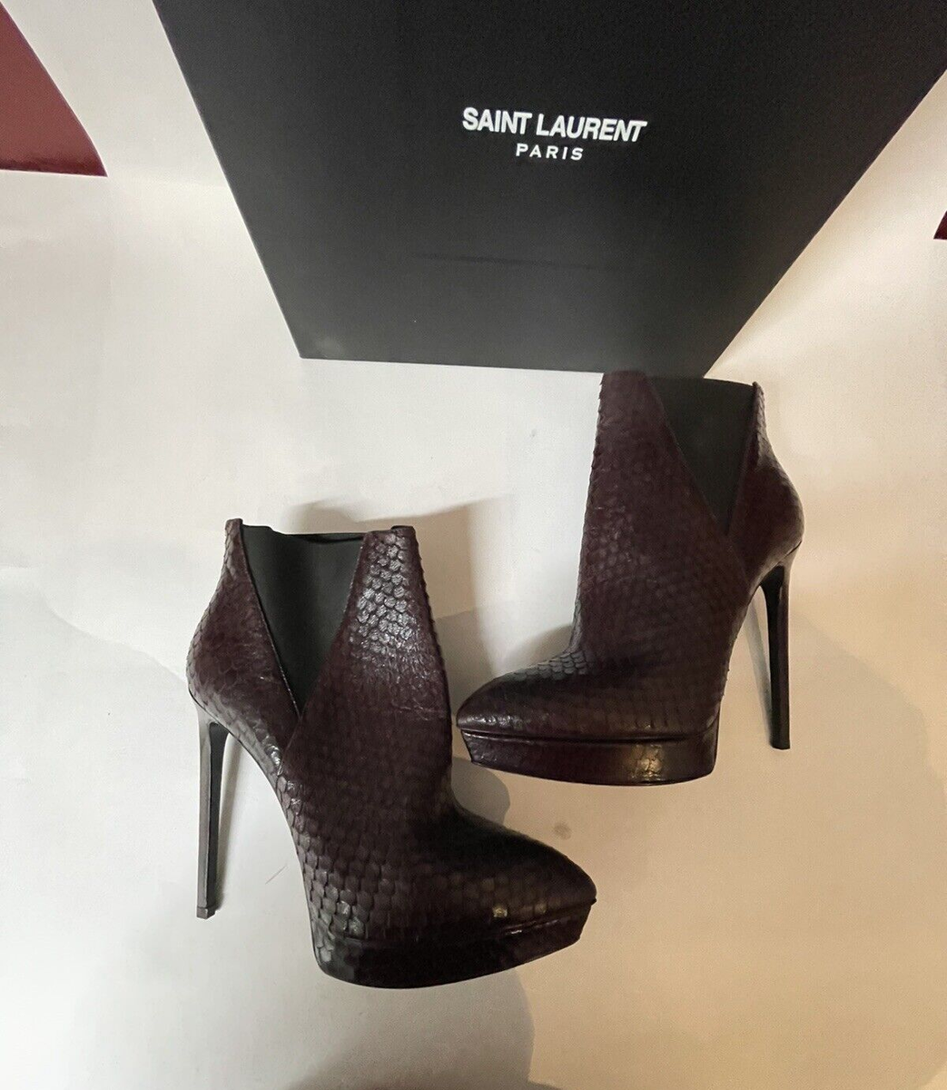 YVES SAINT LAURENT WINE LEATHER SNAKE PRINT BOOTS - sz 39  display picture 3