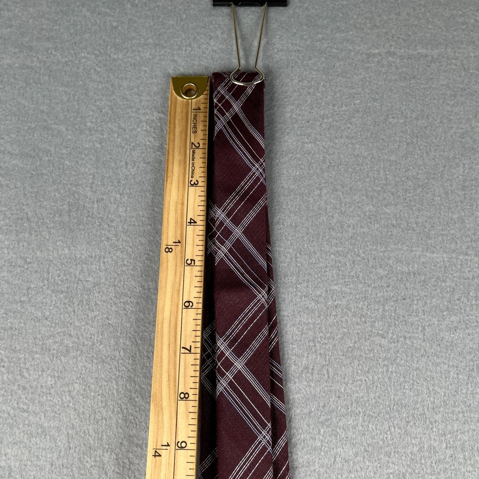 Gravata Ben Sherman borgonha branca xadrez mistura de viscose de seda - Imagem 4 de 4