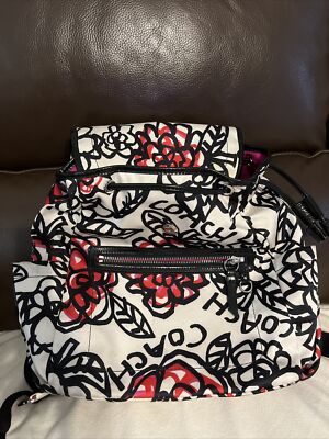 COACH Poppy Daisy F16582 Black White Red Pink Floral Graffiti