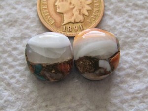 2 Spiny Oyster Shell Purple Mojave Turquoise Cabs 18 carats Orange Red Cabochons