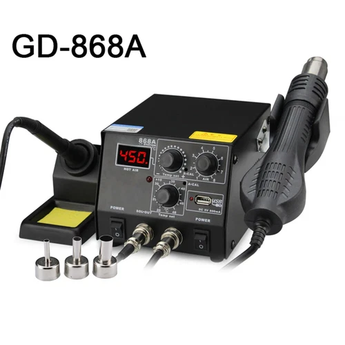 Double Digital Display 2 In 1 Hot Air Gun Desoldering Station 220V Repair Tools - Foto 7 di 9