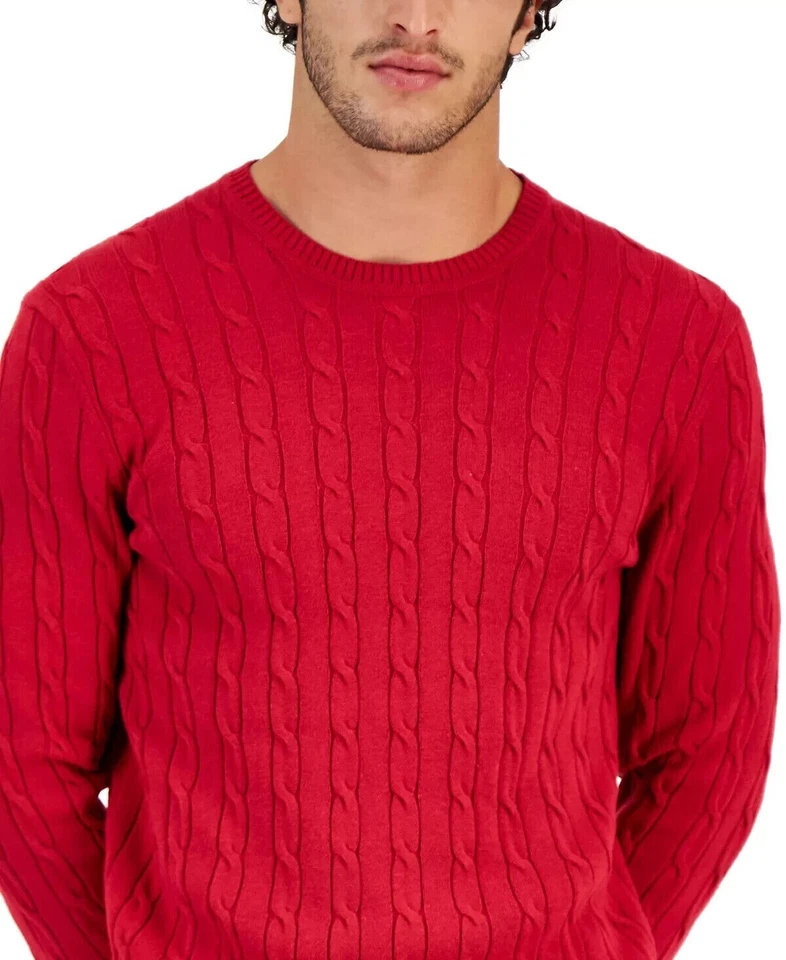 Suéter de algodón rojo ardiente tejido con cable Club Room para hombre Foto 3 de 3