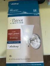 PATRIOT LIGHTING ANTHONY WALL LANTERN SATIN NICKEL FINISH WITH FROSTED GLASS
