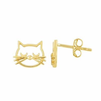 3/8'' polierte Katzengesicht Ohrstecker echt 14K Gelbgold 1,1gr