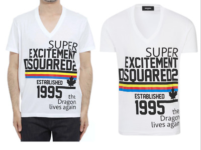 Dsquared2 Jeans V-Neck Iconic Dragon Lives Again T-Shirt Lounge Top Shirt BNWT S