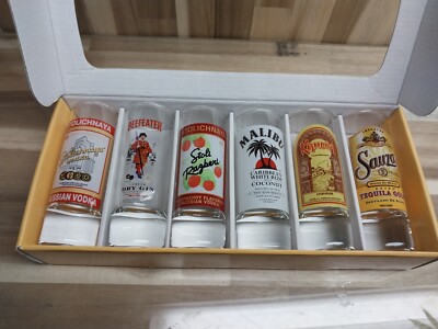 Vintage Luminarc Classic Shot Glass Collection  Set Of 6 Liquor Themed 