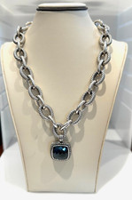 David Yurman Albion Collection Blue Topaz Diamond Pendant With Oval Link Chain