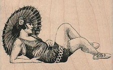 Lady Sunbathing 3 1/4 x 2" Rubber Stamp, Woman Stamp, Lady Stamp