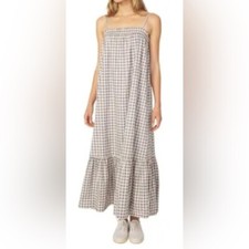 NWOT WeWoreWhat x Revolve Gingham Column Maxi Dress in Cream and Grey-Blue - L