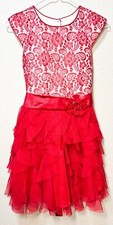 Jona Michelle Girls Sz 10 Red Glitter Bling Tulle Holiday Party Dress Fancy Lace