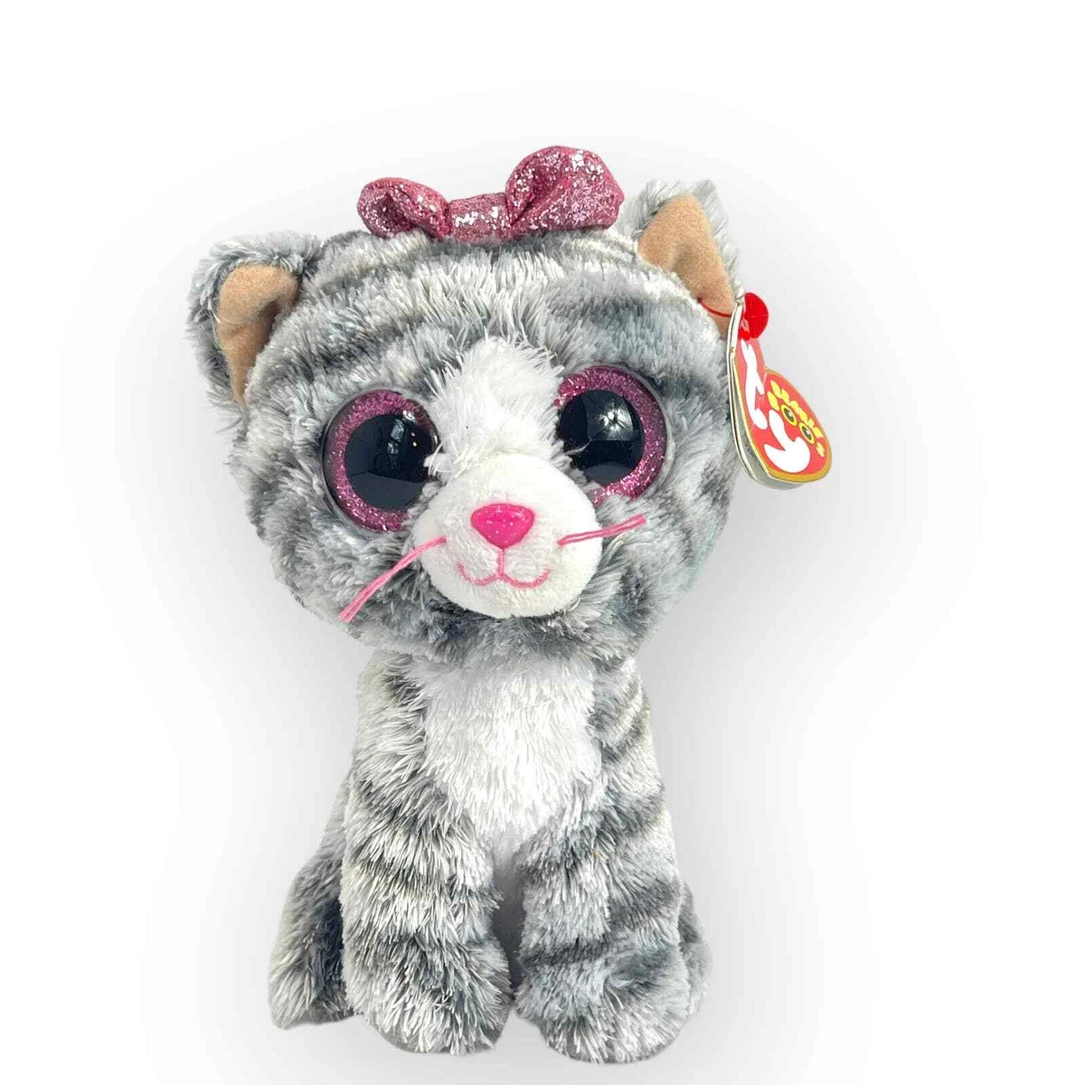Ty Beanie Boo Kiki the Cat Gray White Pink 6 inch Plush NWT