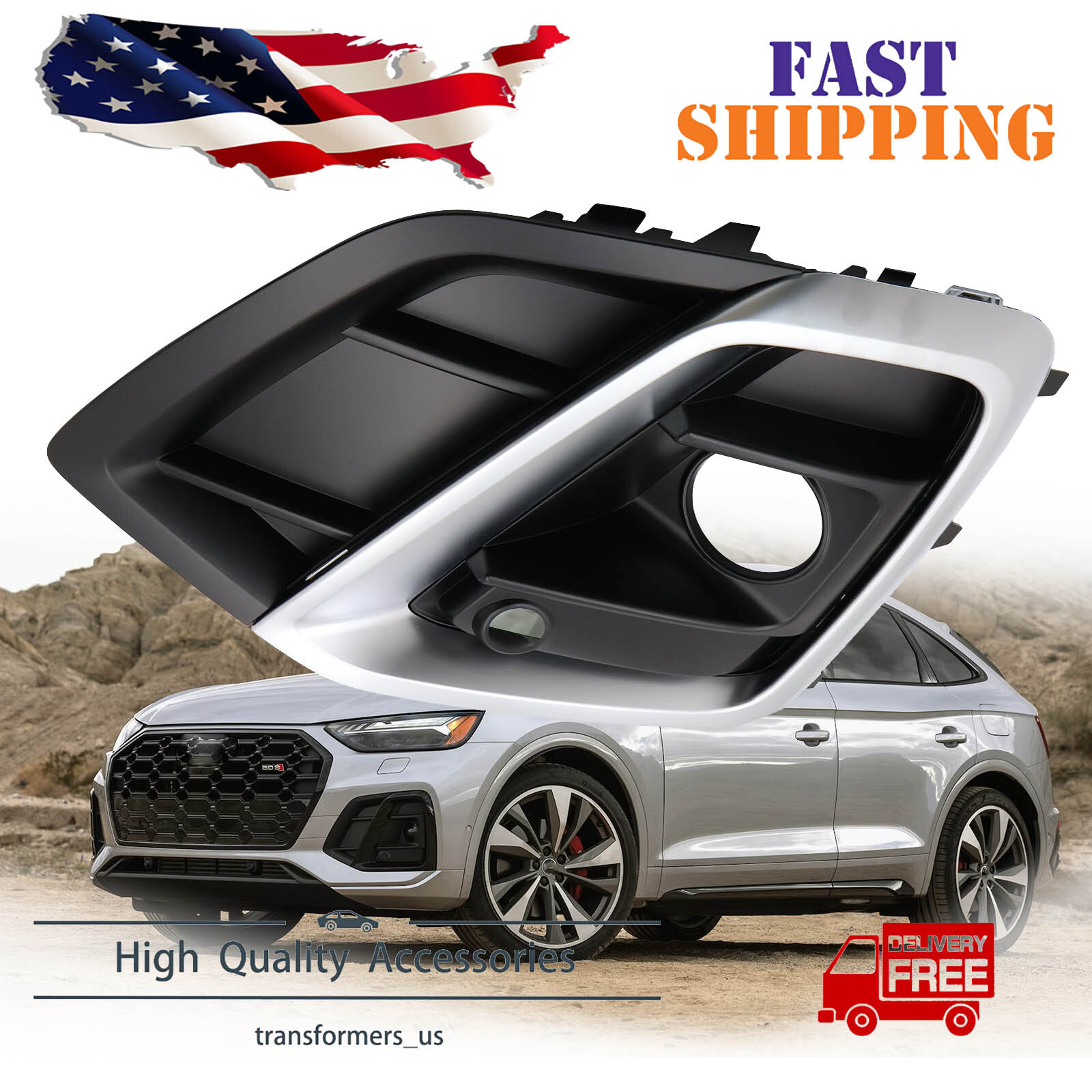 For 2021-24 Audi Q5 SQ5 Fog Light Bezel With Silver Rim Driver Side AU1038162