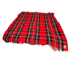 Troy Robe Vintage Stadium Lap Blanket Wool Red Tartan Fringe 51x51"
