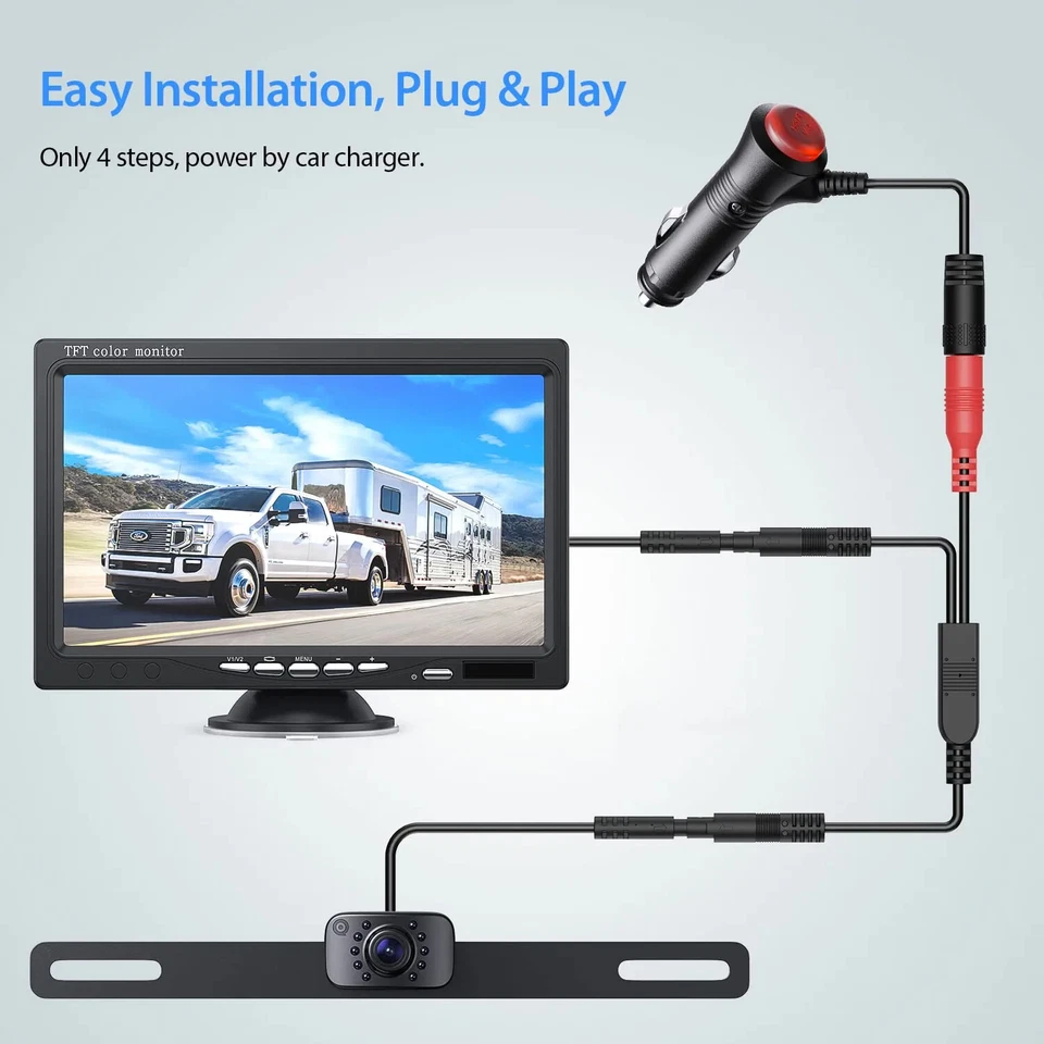 Car Rear View Backup Camera Reverse Camera 10 LED Night Vision 7" Monitor 1080P - Image 3 of 4
