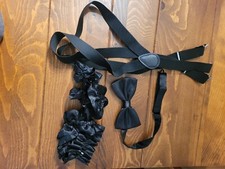 Black Bow Tie, Suspenders, Garter, and Hankey Set