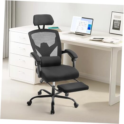 Office Computer Desk Chair, Ergonomic High-Back Mesh Black With Footrest
