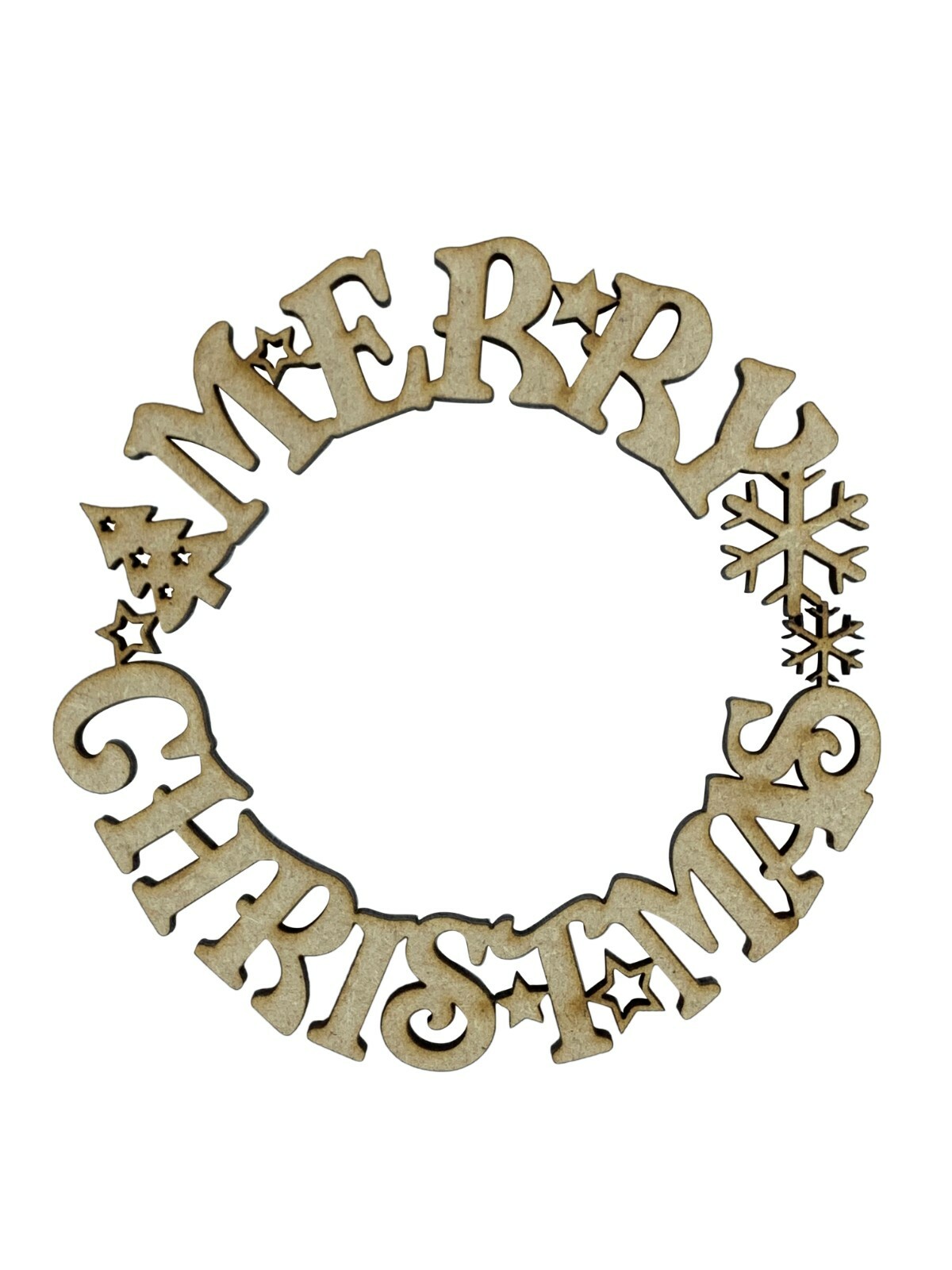 2x Merry Christmas Wreaths 7.5cm Wood Craft Embelishments Laser Cut Shape MDF