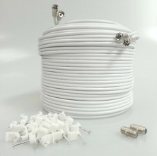 1M Twin Shotgun Satellite TV White Extension Coax cable Fits Sky + HD Q Freesat