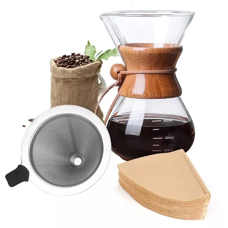 Coffee Maker Set Pour Over Drip Pot+Cone Coffee Dripper Filter Net 800ml  Chemex