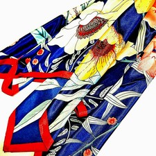 sheerFloral Square Scarf Navy Multicolor Flowers 34" Sq. Polyester Semi-Shiny