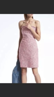 banana republic pink tweed dress $118 NWT BANANA REPUBLIC Size 14STRAPLESS TIE BACK A-LINE TWEED DRESS PINK  MULTI