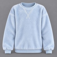 Athleta Girl Size S Periwinkle Light Blue Cozy Fuzzy Plush Athleisure Pullover
