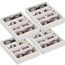 4 Pcs Sunglass Organizer Trays Velvet Glasses Holder Jewelry 4 Grids Beige
