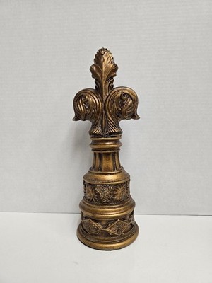 Fleur De Lis Standing Finial Statue Round Base Shelf Mantel Decor Brushed Gold