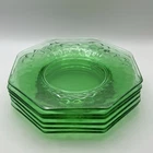 Set of 6 Green Uranium Depression Glass Octagonal Plates