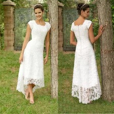 Vintage Lace Wedding Dresses High Low Short Sleeves Bridal Gowns A Line Country
