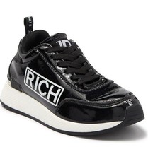  495 - JOHN RICHMOND Black Graphic Logo Sneaker Women's 7 EU 37 Patent