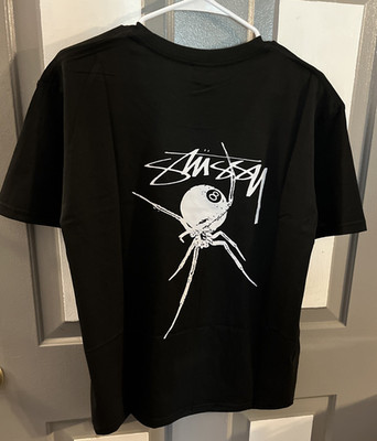 Stussy Men's Black Graphic Logo 8 Ball Spider T-Shirt Medium New