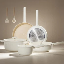 JEETEE Ceramic Cookware Set, 15 PCS Pots and Pans Set Non Stick with Removable H