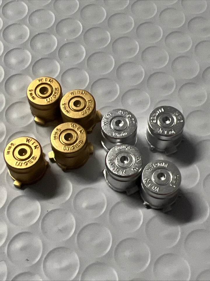 Juego de 2 botones bala oro plata aluminio metal 9 mm para mando Sony PS4 PS3 Foto 2 de 4