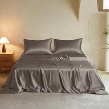 Luxury Full Silk Duvet Cover Set 3 Pieces, Extra Soft, Full 3 pcs Charcoal